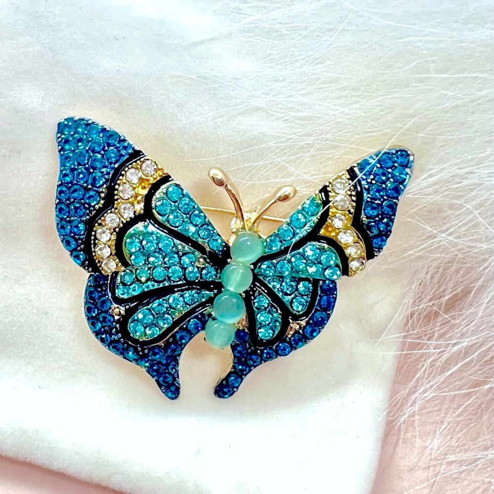 Rhinestone Butterfly Blue Brooch